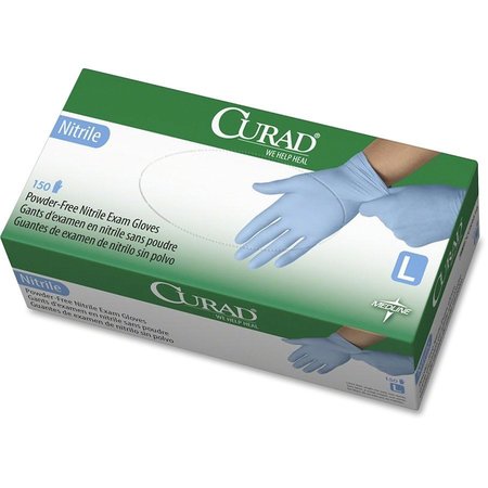 CURAD Nitrile Exam Gloves, 3.5 mil Palm, Nitrile, Powder-Free, L, 150 PK, Blue MIICUR9316